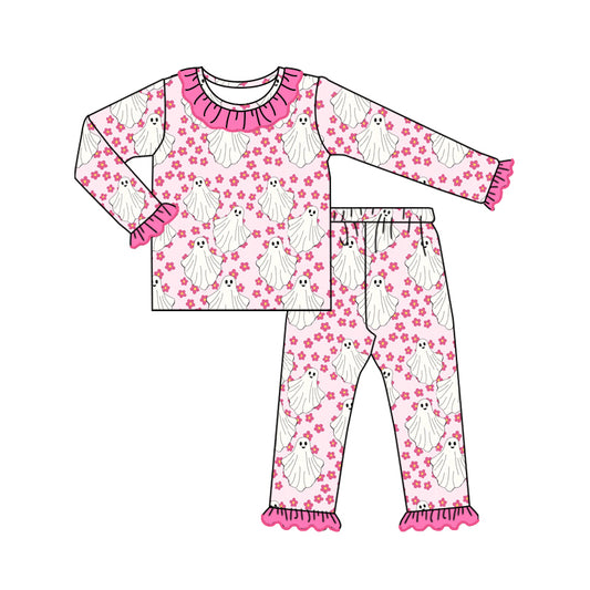 Baby Girls Pink Flowers Ghost Top Pants Pajamas Clothes Sets Preorder