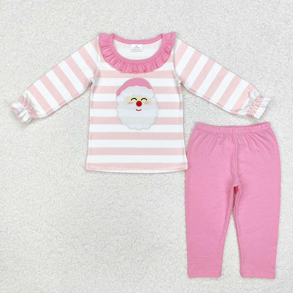 Baby Girls Christmas Pink Stripes Santa Top Pants Outfits Sets