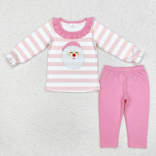 Baby Girls Christmas Pink Stripes Santa Top Pants Outfits Sets