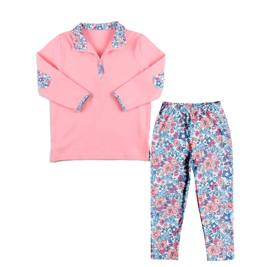 Baby Girls Pink Floral Zip Top Pants Pajamas Clothes Sets Preorder