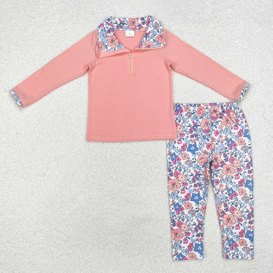 Baby Girls Pink Floral Zip Top Pants Pajamas Clothes Sets