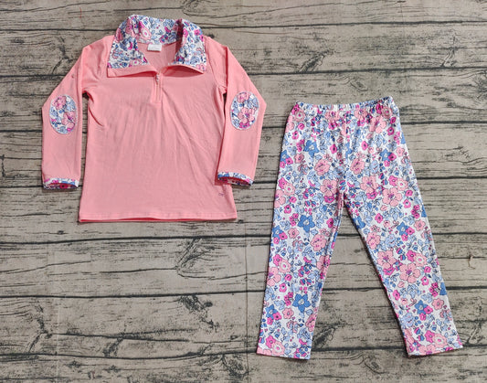 Baby Girls Pink Floral Zip Top Pants Pajamas Clothes Sets Preorder