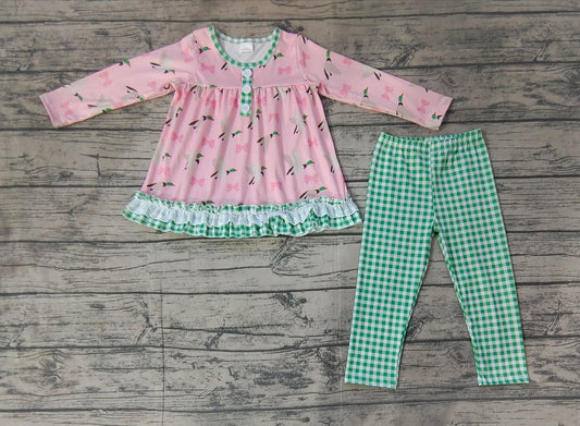 Baby Girls Mallard Ducks Bows Tunic Top Checkered Legging Clothes Sets