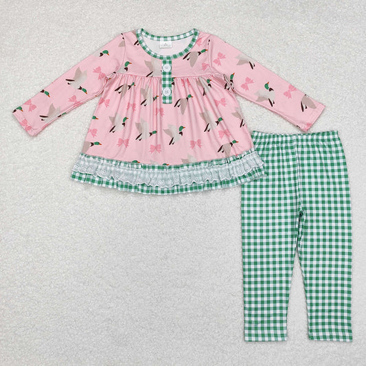 Sibling Sister Baby Girls Mallard Ducks Bows Checkered Clothes Sets