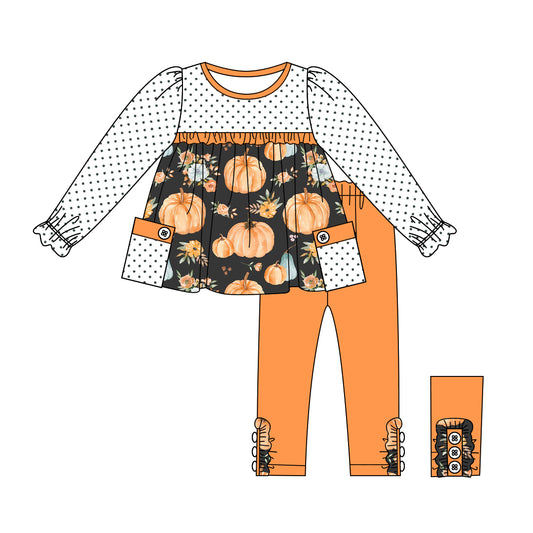 Baby Girls Fall Dots Pumpkins Tunic Top Legging Clothes Sets Preorder