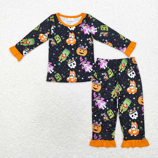 Baby Girls Halloween Dog Pumpkins Top Pants Pajamas Clothes Sets