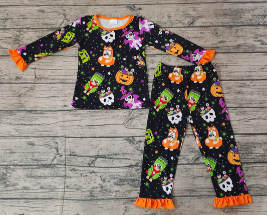 Baby Girls Halloween Dog Pumpkins Top Pants Pajamas Clothes Sets