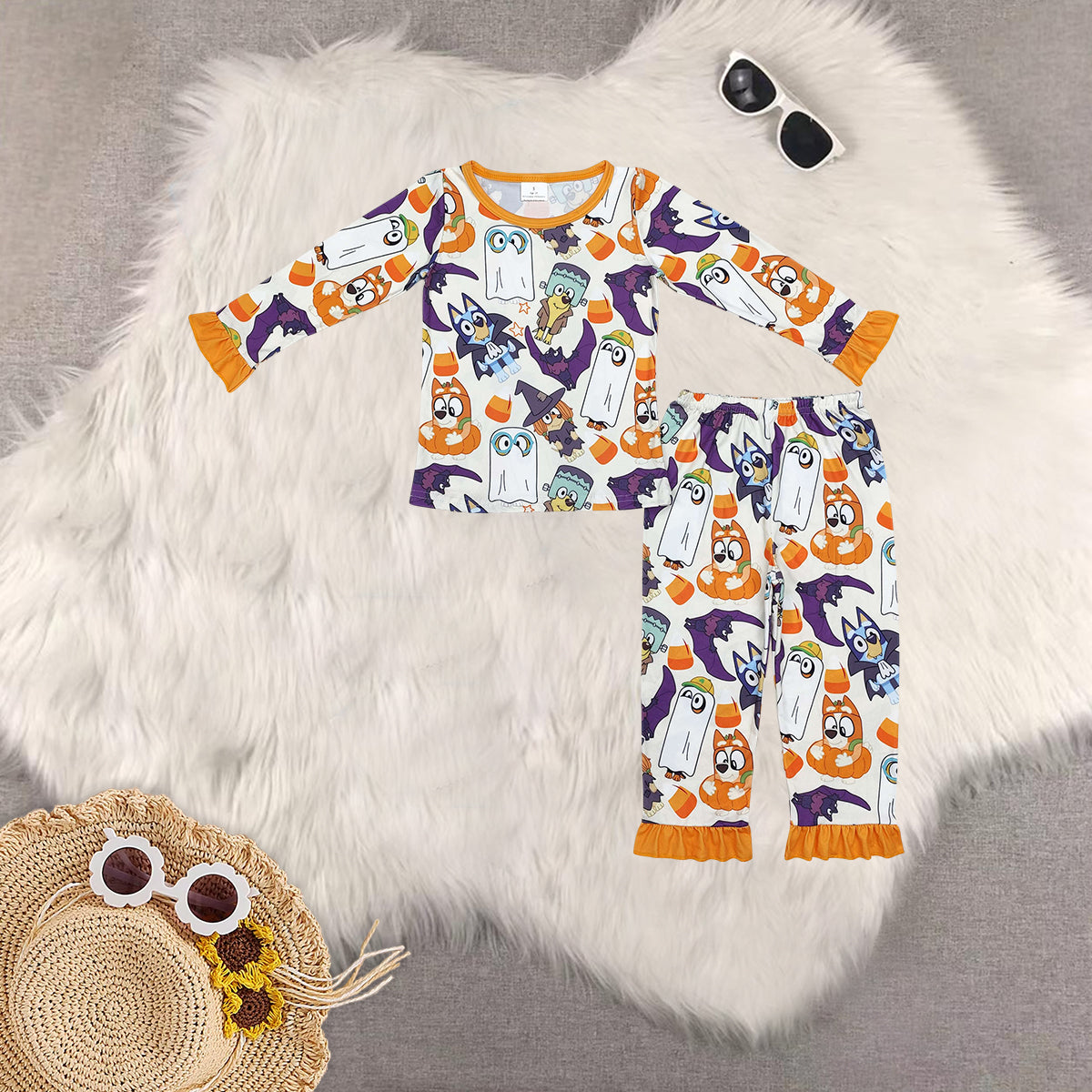 Sibling Baby Kids Cartoon Dogs Ghosts Bats Top Pants Halloween Pajamas Clothes sets