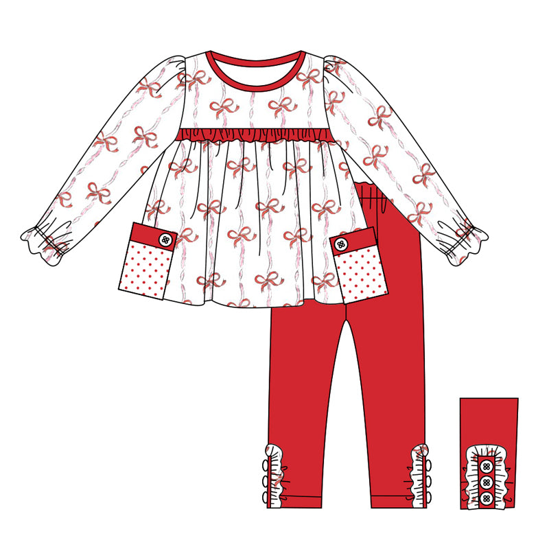 Baby Girls Bows Pockets Tunic Top Legging Clothes Sets Preorder