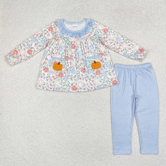 Sibling Baby Girls Long Ruffle Sleeves Flowers Pumpkins Tunic Pants Fall Clothes Sets