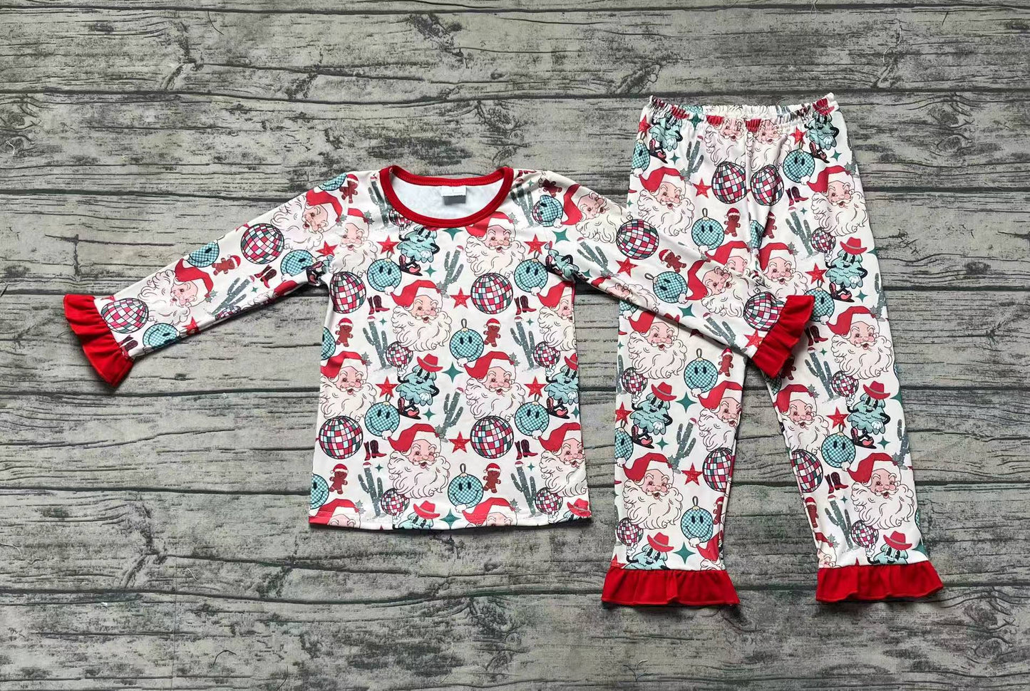 Baby Girls Christmas Western Santa Cactus Shirt Pajamas Clothes Sets