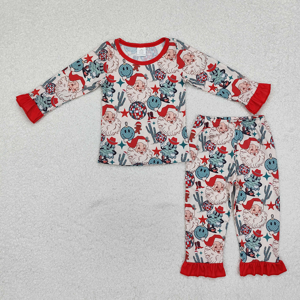 Baby Girls Christmas Western Santa Cactus Shirt Pajamas Clothes Sets