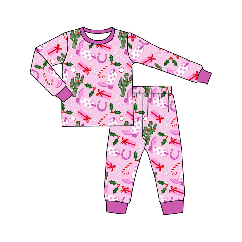 Baby Girls Christmas Western Boots Cactus Pajamas Clothes Sets Preorder