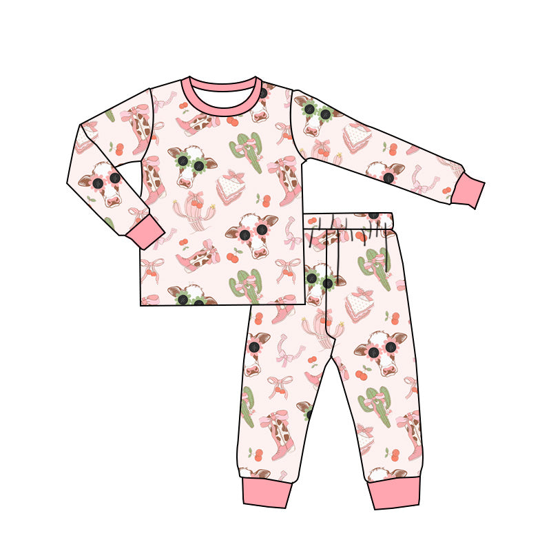 Baby Girls Western Cows Cactus Top Legging Pajamas Clothes Sets Preorder