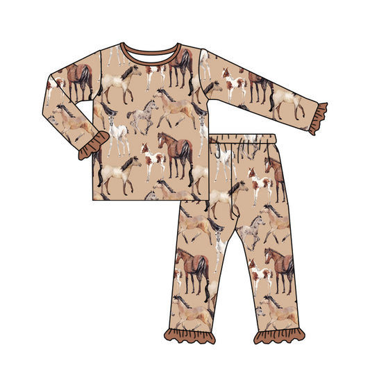 Baby Girls Horse Western Top Pants Pajamas Clothes Sets Preorder