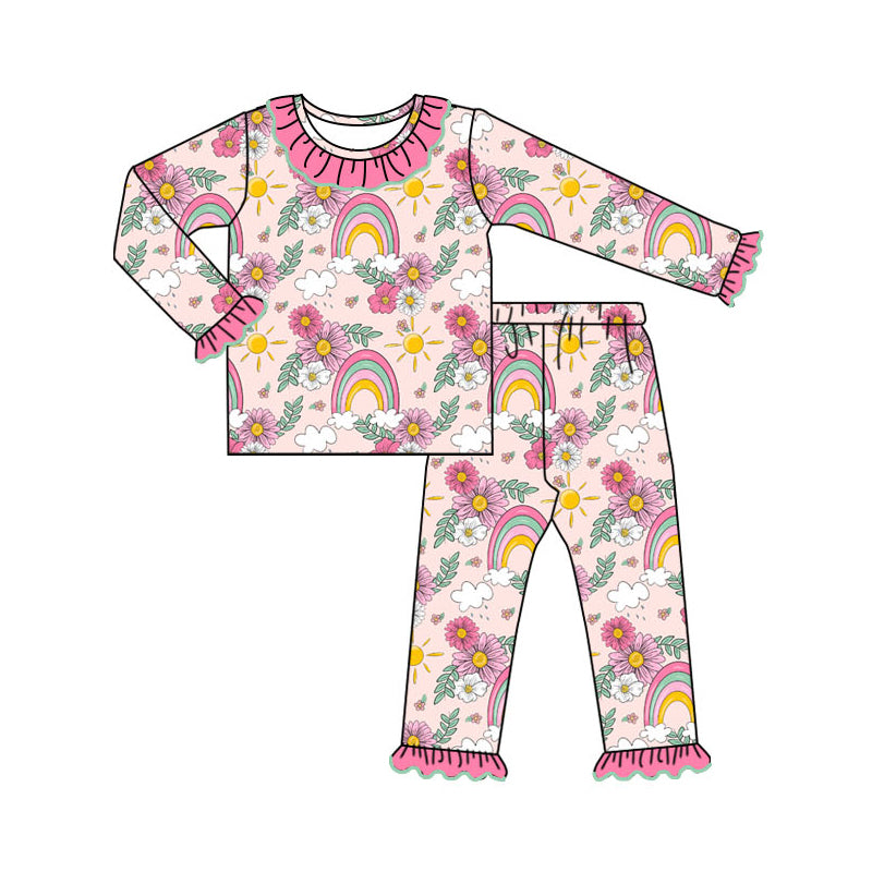 Baby Girls Rainbow Flowers Top Pants Pajamas Clothes Sets Preorder