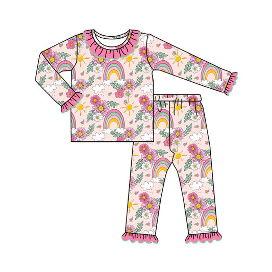 Baby Girls Rainbow Flowers Top Pants Pajamas Clothes Sets Preorder