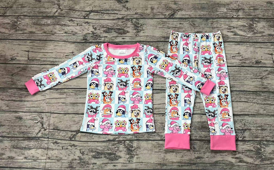 Baby Girls Christmas Dogs Pink Top Pants Pajamas Clothes Sets Preorder