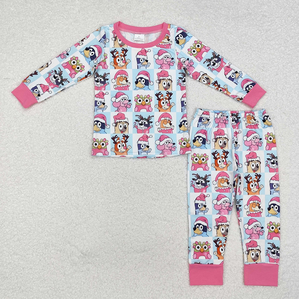 Sibling Baby Girls Christmas Dogs Pink Rompers Pajamas