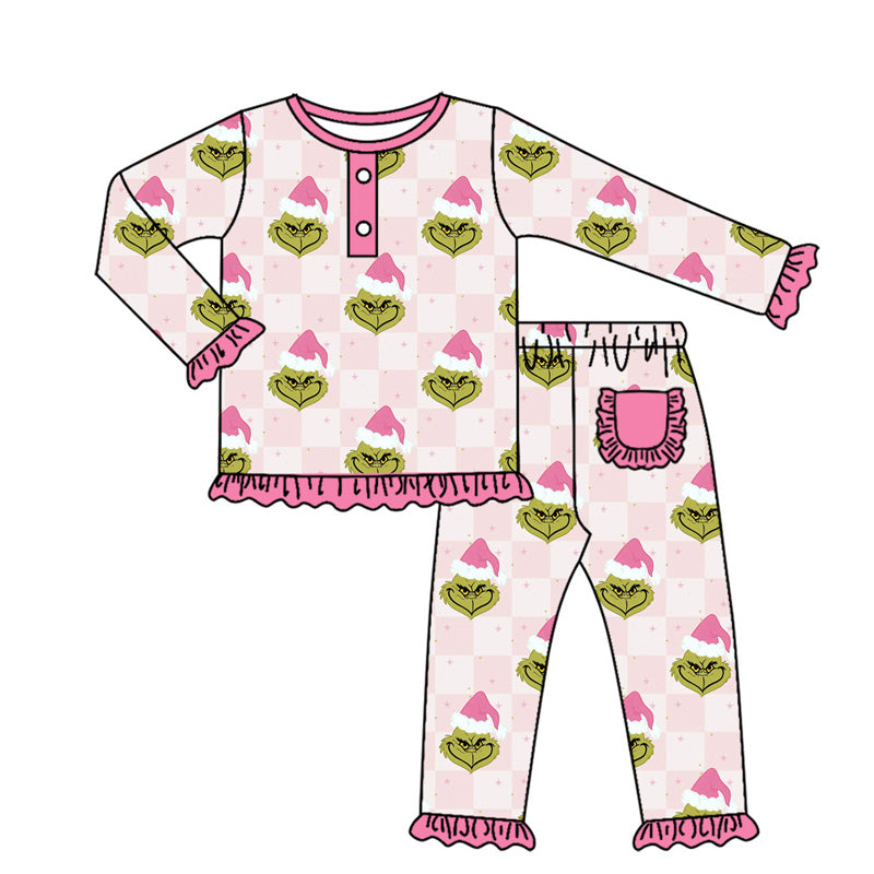 Baby Girls Green Frog Pink Top Pants Pajamas Clothes Sets Preorder