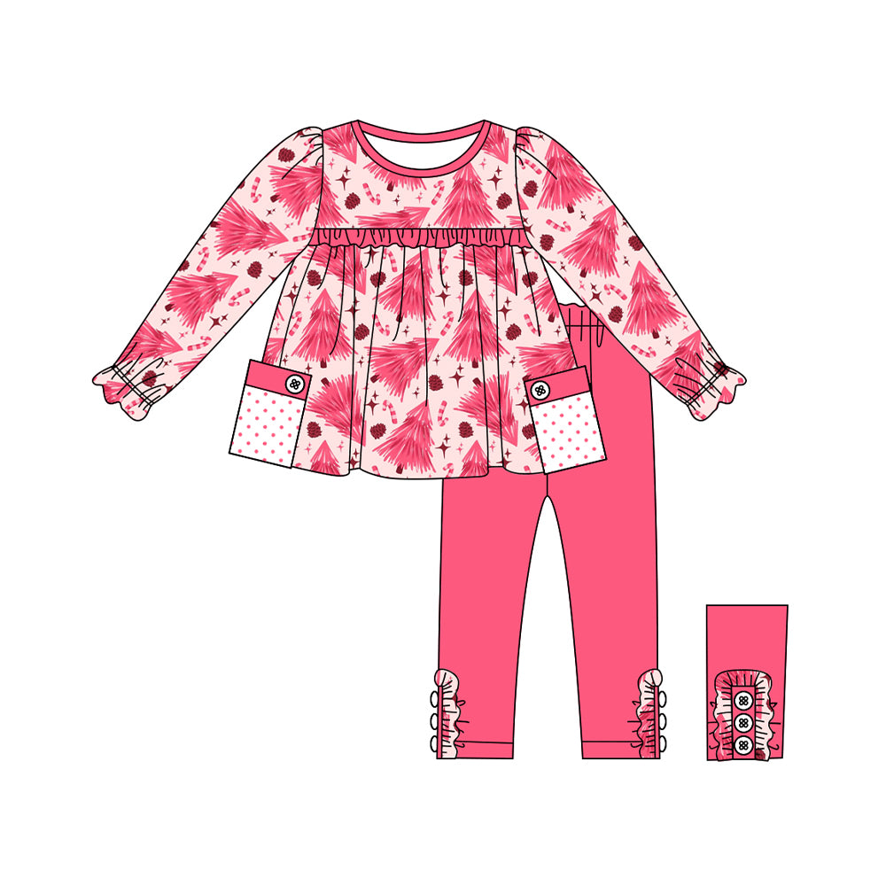 Baby Girls Christmas Pink Tree Pocket Top Legging Clothes Sets Preorder