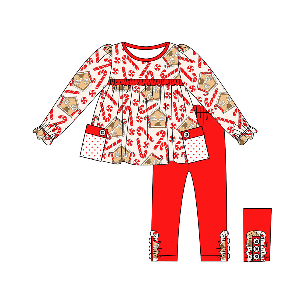 Baby Girls Christmas Candy Cane Tunic Top Legging Clothes Sets Preorder