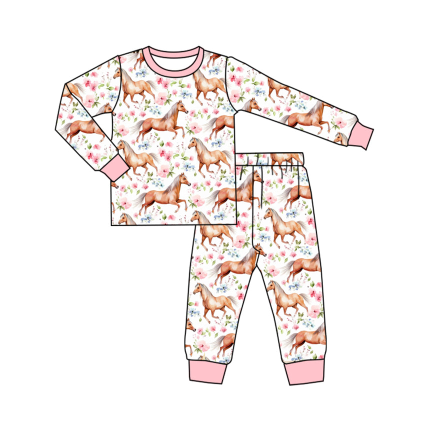 Baby Girls Western Horse Shirt Pants Pajamas Clothes Sets Preorder