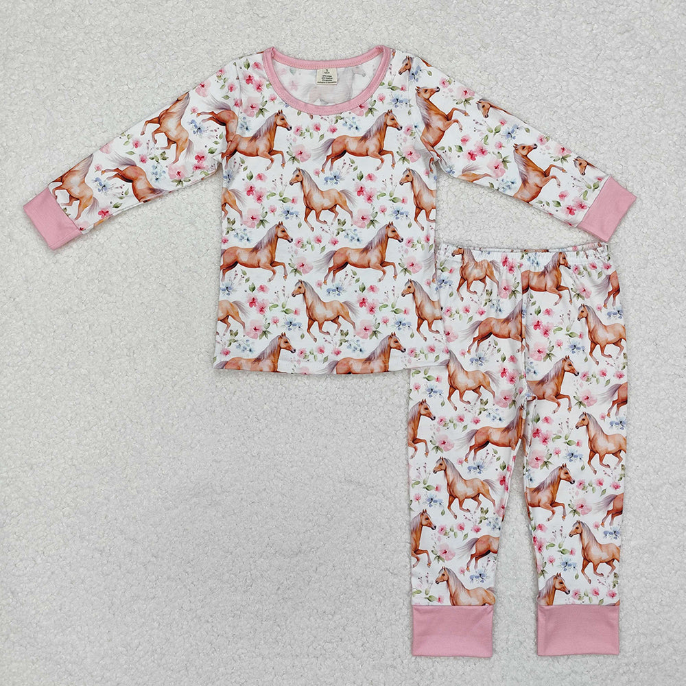 Baby Girls Western Horse Shirt Pants Pajamas Clothes Sets