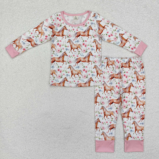 Baby Girls Western Horse Shirt Pants Pajamas Clothes Sets