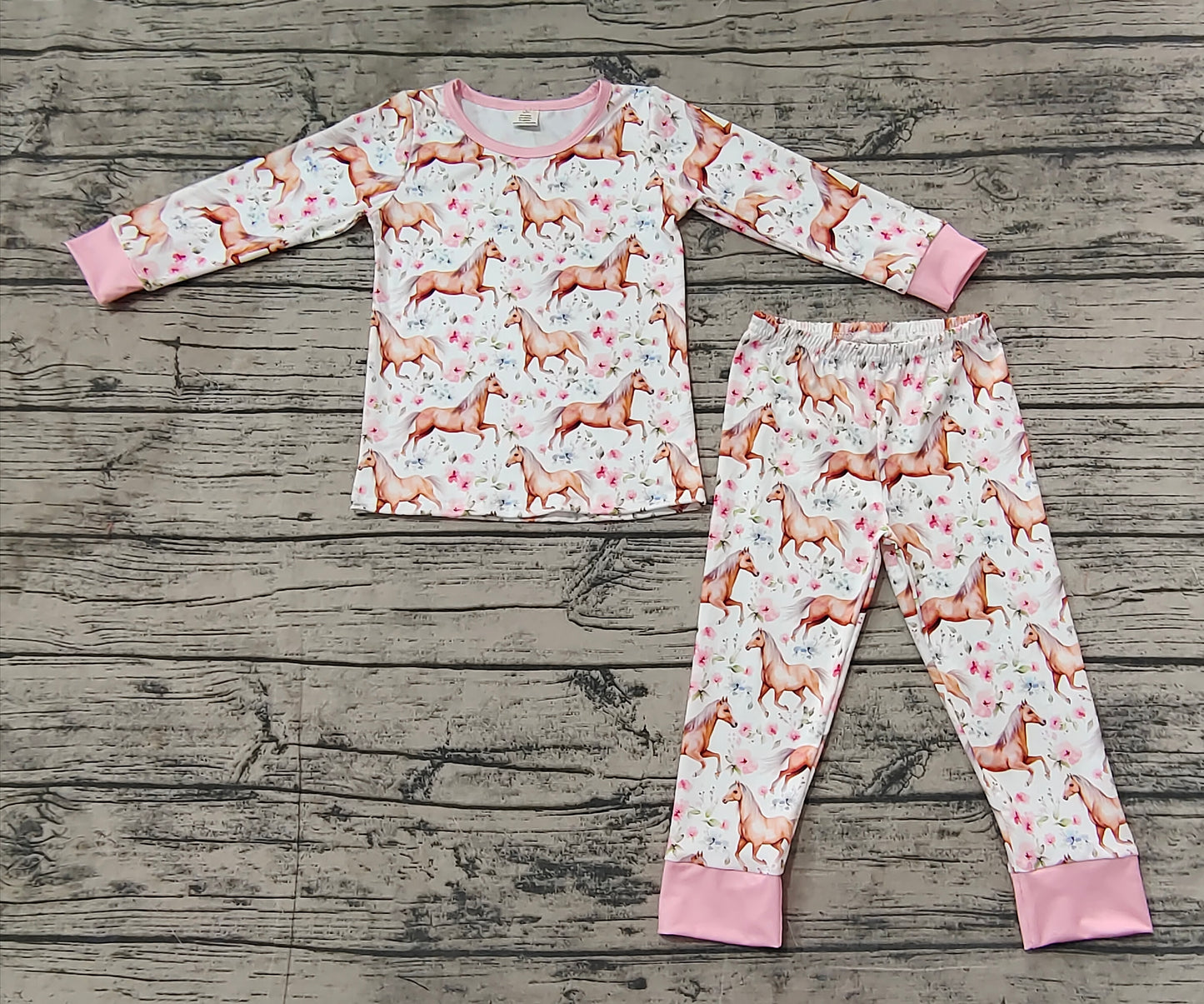 Baby Girls Western Horse Shirt Pants Pajamas Clothes Sets