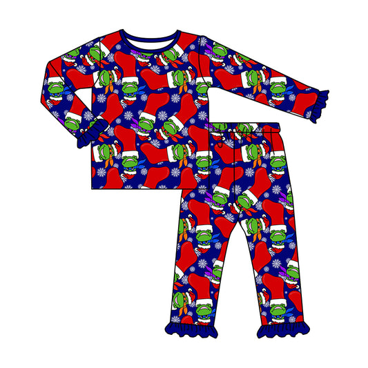 Baby Girls Christmas Frog Socks Shirt Pants Pajamas Clothes Sets preorder