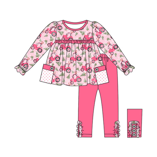 Baby Girls Christmas Tree Trucks Pink Tunic Legging Clothes Sets Preorder