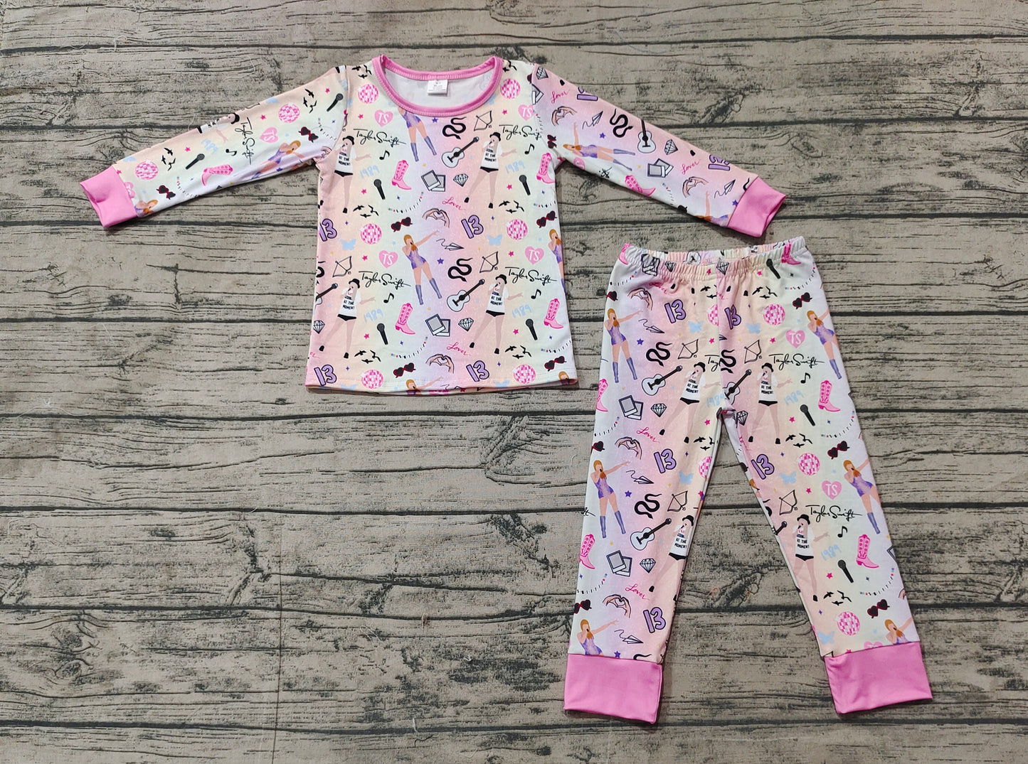 Baby Girls Pink Singer Long Sleeve Bamboo Pajamas Clothes Sets