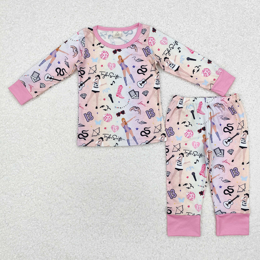 Baby Girls Pink Singer Long Sleeve Bamboo Pajamas Clothes Sets