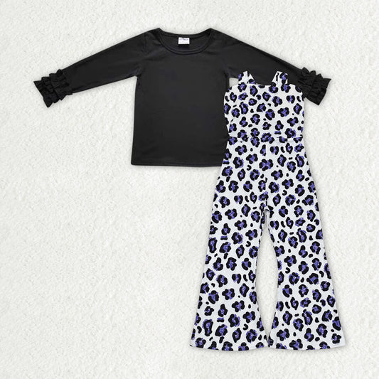 Baby Girls Black Top Leopard Jumpsuits 2pcs Clothes Sets