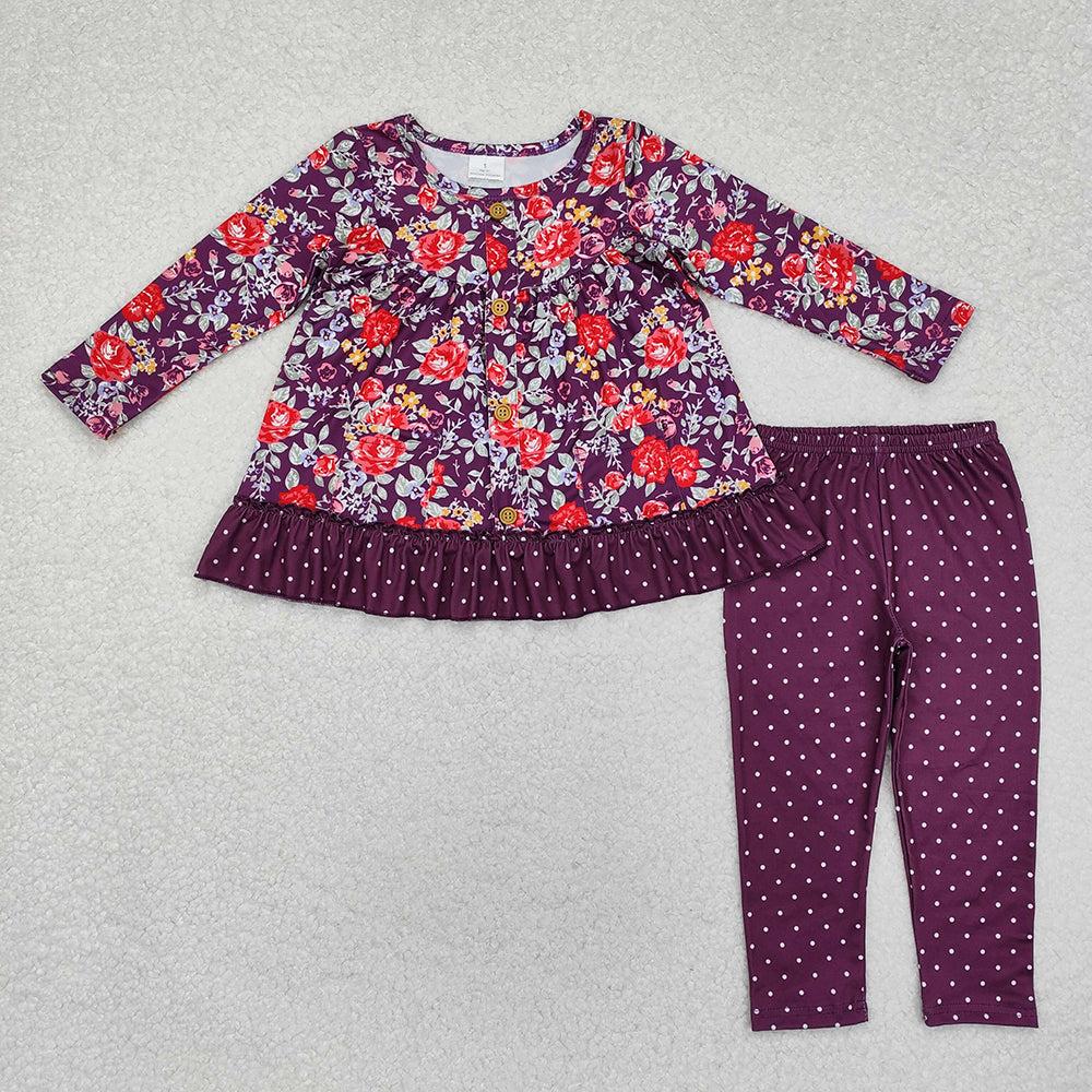 Baby Girls Purple Flowers Pockets Tunic Legging Outfits Sets