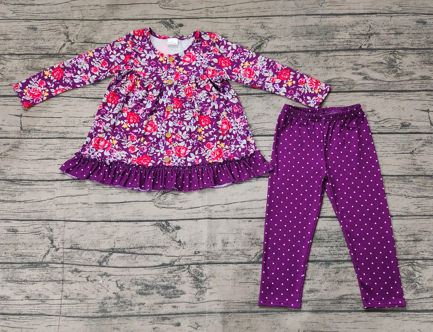 Baby Girls Purple Flowers Pockets Tunic Legging Outfits Sets