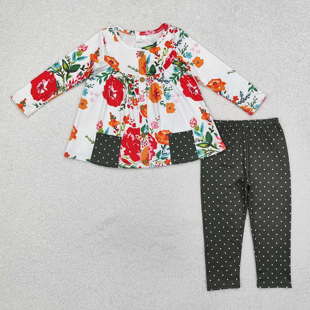 Baby Girls Red Flowers Pockets Tunic Legging Outfits Sets