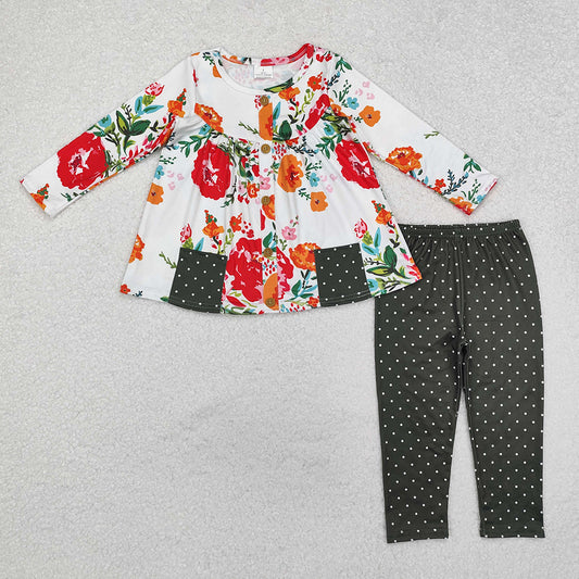 Baby Girls Red Flowers Pockets Tunic Legging Outfits Sets