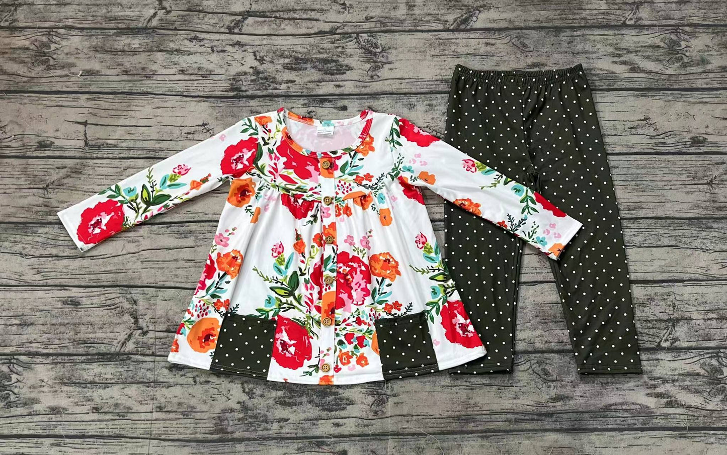 Baby Girls Red Flowers Pockets Tunic Legging Outfits Sets