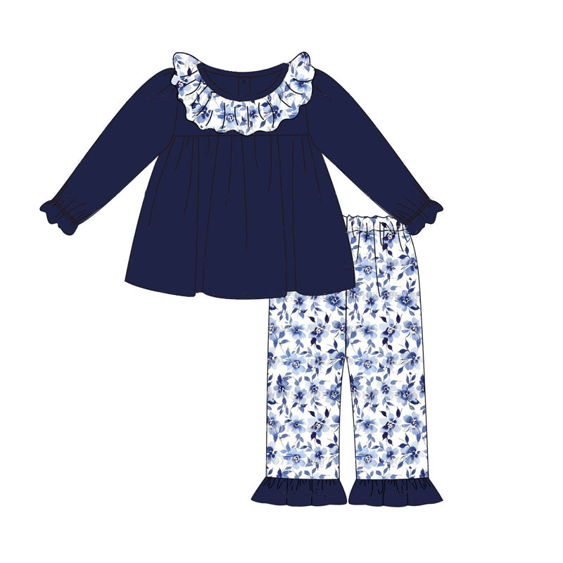 Baby Girls Navy Tunic Flowers Pants Boutique Outfits Sets Preorder