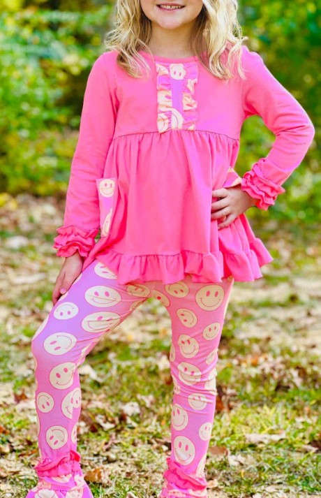 Baby Girls Pink Pockets Tunic Smile Legging Boutique Outfits Sets Preorder