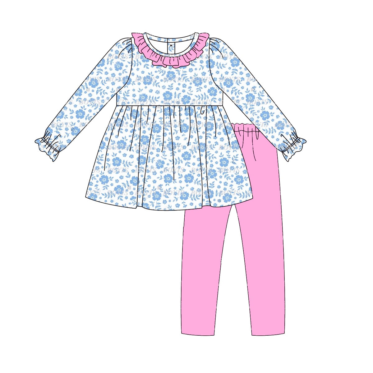 Baby Girls Blue Flowers Tunic Legging Boutique Outfits Sets Preorder