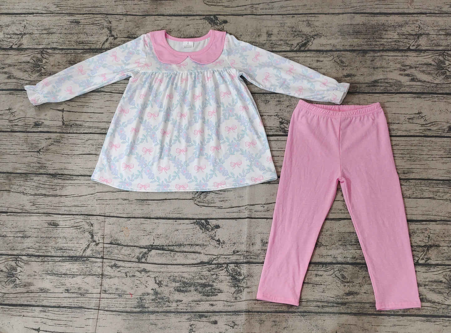 Baby Girls Flowers Bows Tunic Pink Legging Clothes Sets