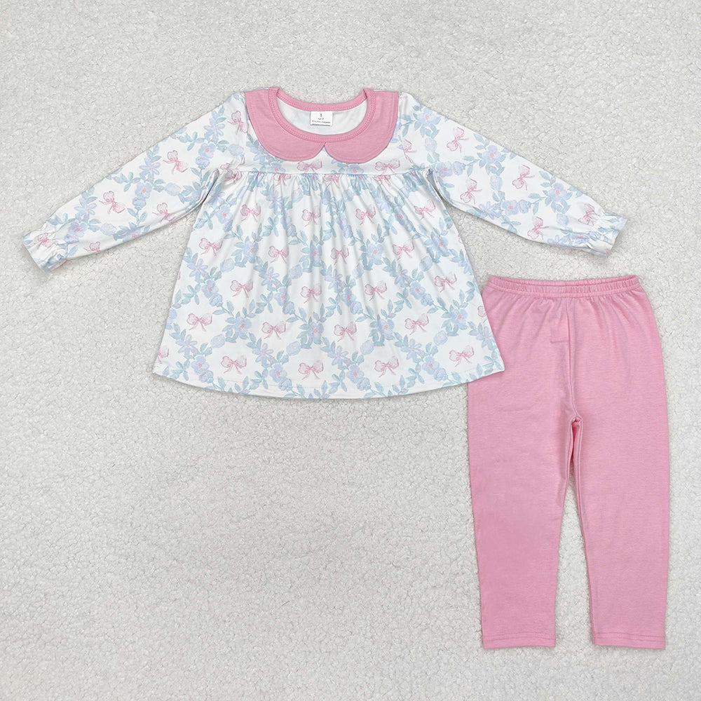 Baby Girls Flowers Bows Tunic Pink Legging Clothes Sets