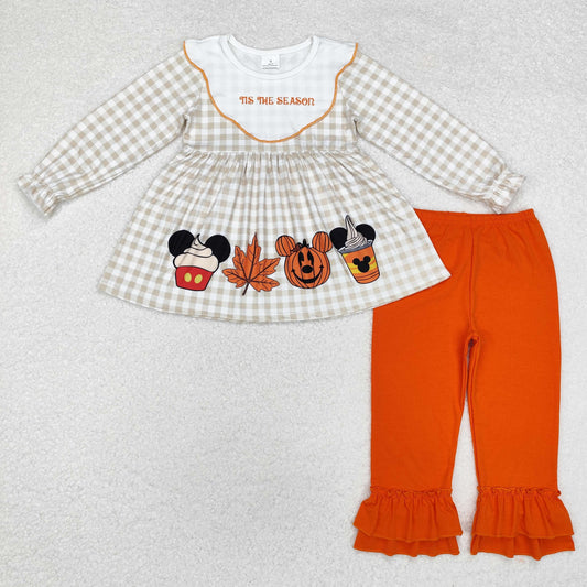 Baby Girls Halloween Checkered Cartoon Tunic Ruffle Pants Clothes Sets