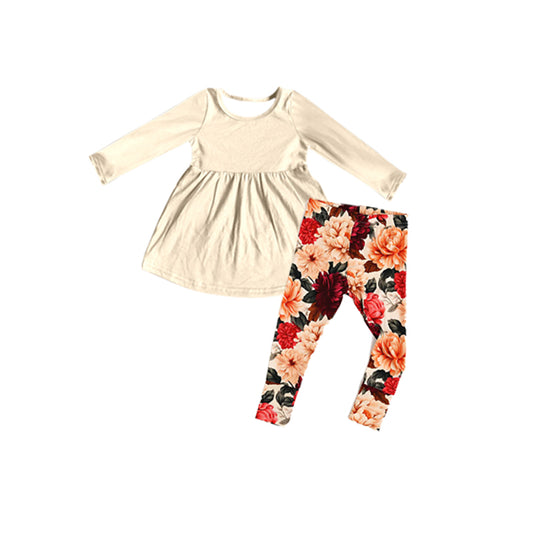 Baby Girls White Tunic Wine Floral Legging Clothes Sets Preorder