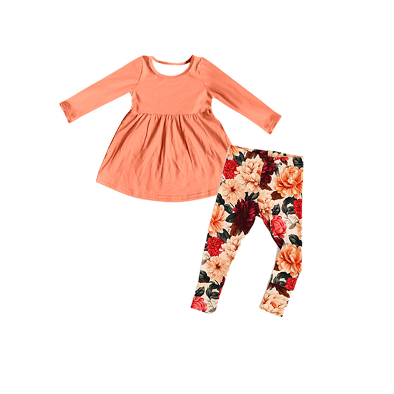 Baby Girls Pink Tunic Wine Floral Legging Clothes Sets Preorder