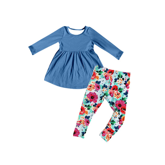 Baby Girls Blue Tunic Floral Legging Clothes Sets Preorder