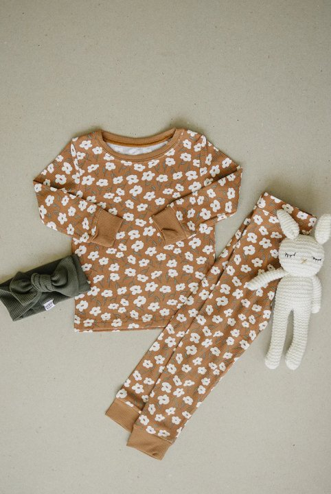 Baby Girls Khaki Flowers Shirt Pants Pajamas Clothes Sets Preorder